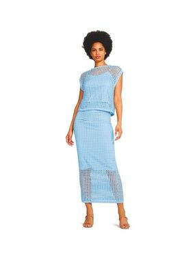Steve Madden Blue Crochet Knit Skirt/Top M Coastal Beach Resort Coastal Boho
